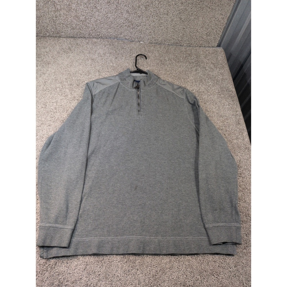 Tommy Bahama Mens Gray Quarter Zip Cotton Pullover Sweater Size Large L Gray